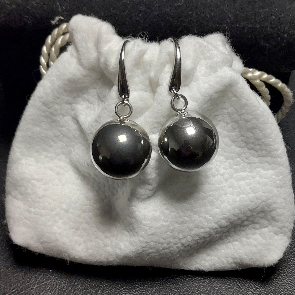 QVC Steel By Design 3/4" Round Ball Stainless Steel French Wire Earrings NEW